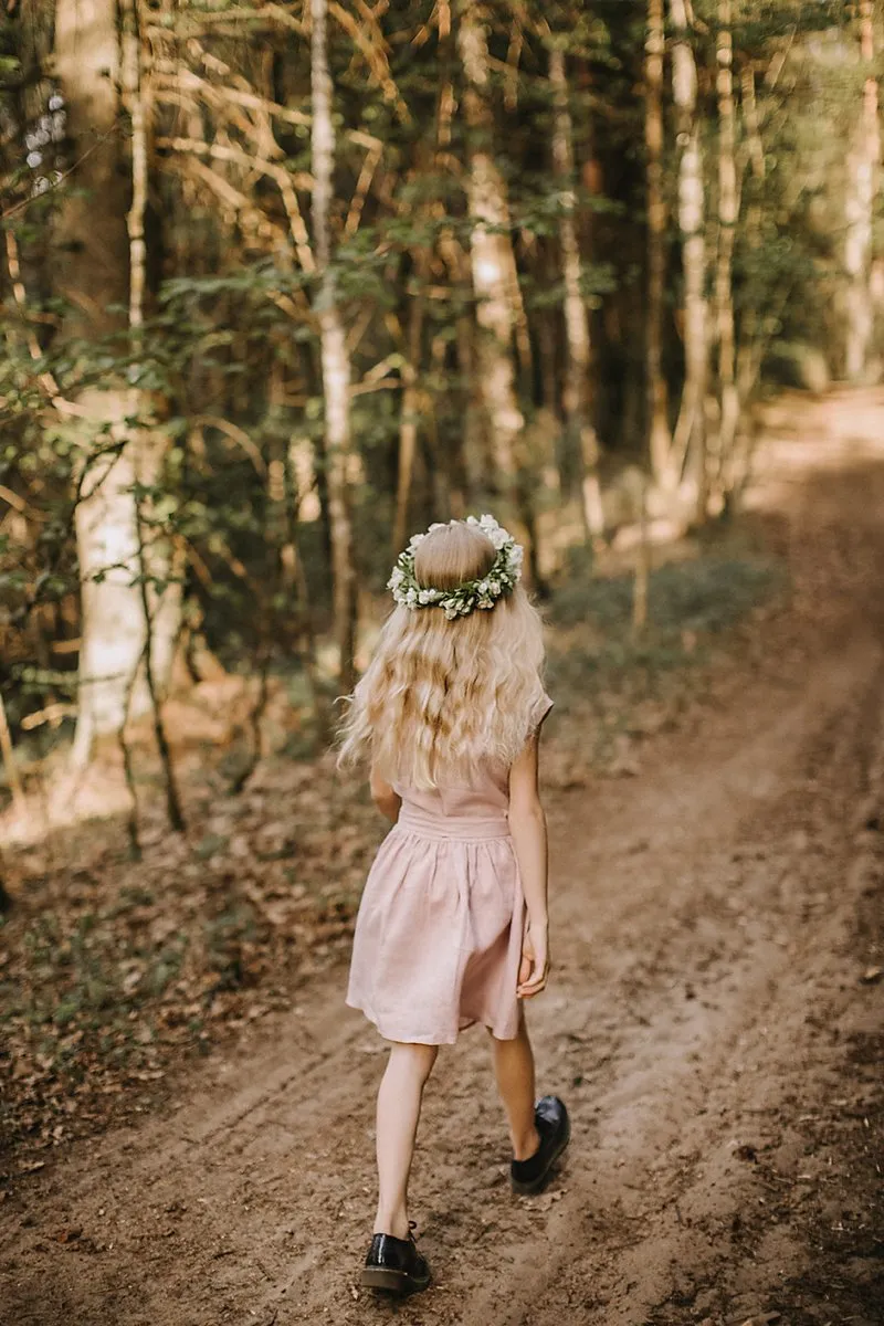 Ruffled Bottom Loose Linen Girls Dress