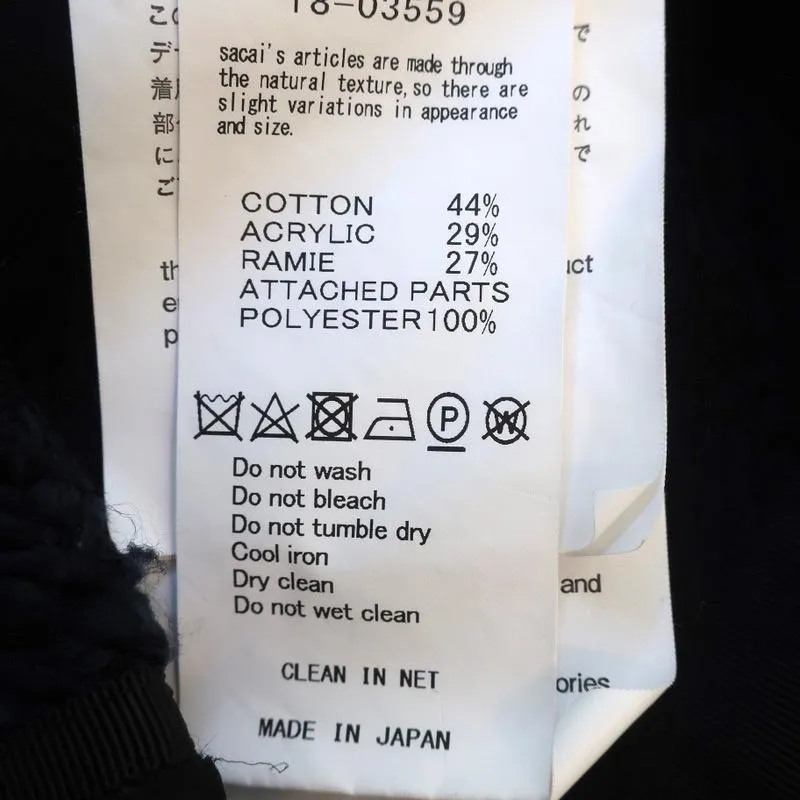 Sacai Plaid Tweed Midi Skirt Navy Cotton-Blend Size 1