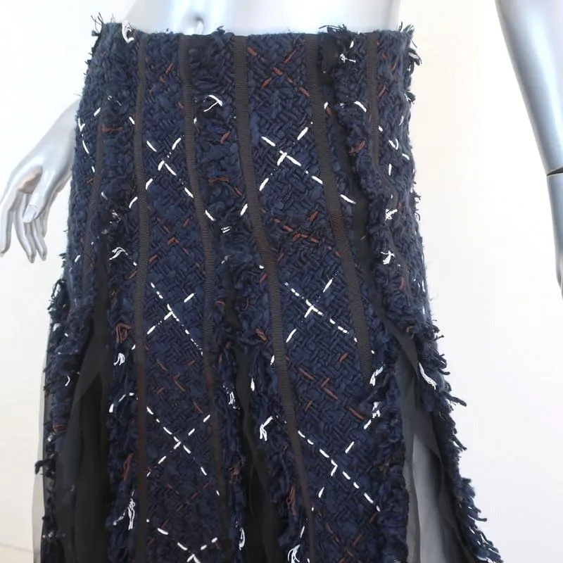 Sacai Plaid Tweed Midi Skirt Navy Cotton-Blend Size 1