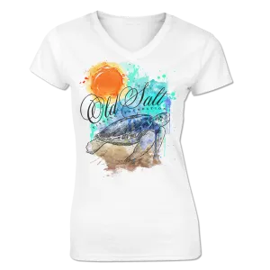 Salty Turtle - Ladies V-neck Cotton/Poly blend Fishing Tee - Short Sleeve