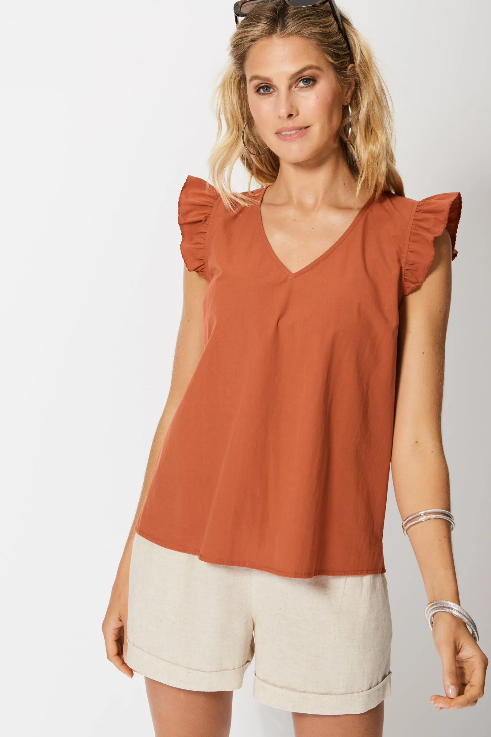 Salvador Frill Top in Rust by Haven