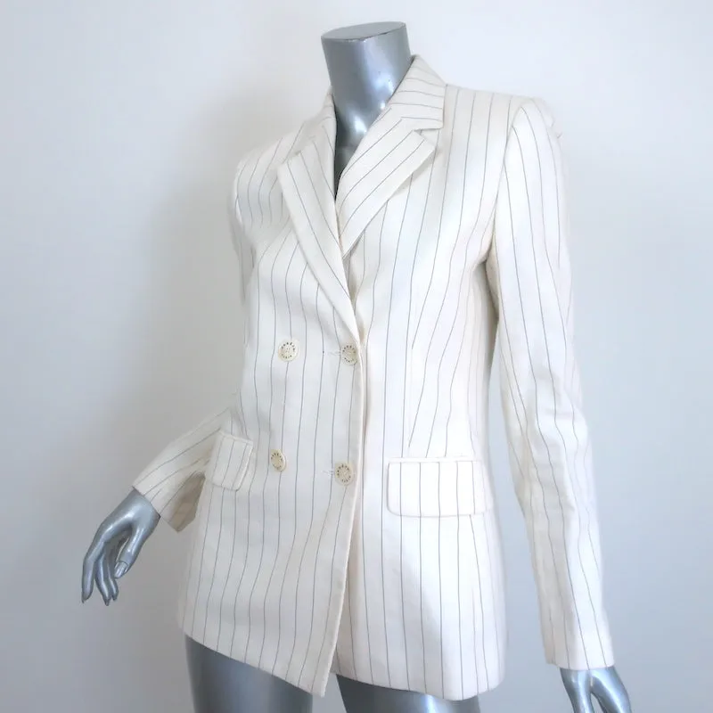 Sandro Pinstripe Blazer Cream Cotton-Blend Size 36 Double Breasted Jacket