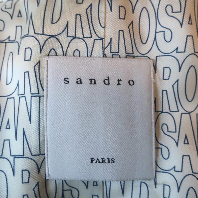 Sandro Pinstripe Blazer Cream Cotton-Blend Size 36 Double Breasted Jacket