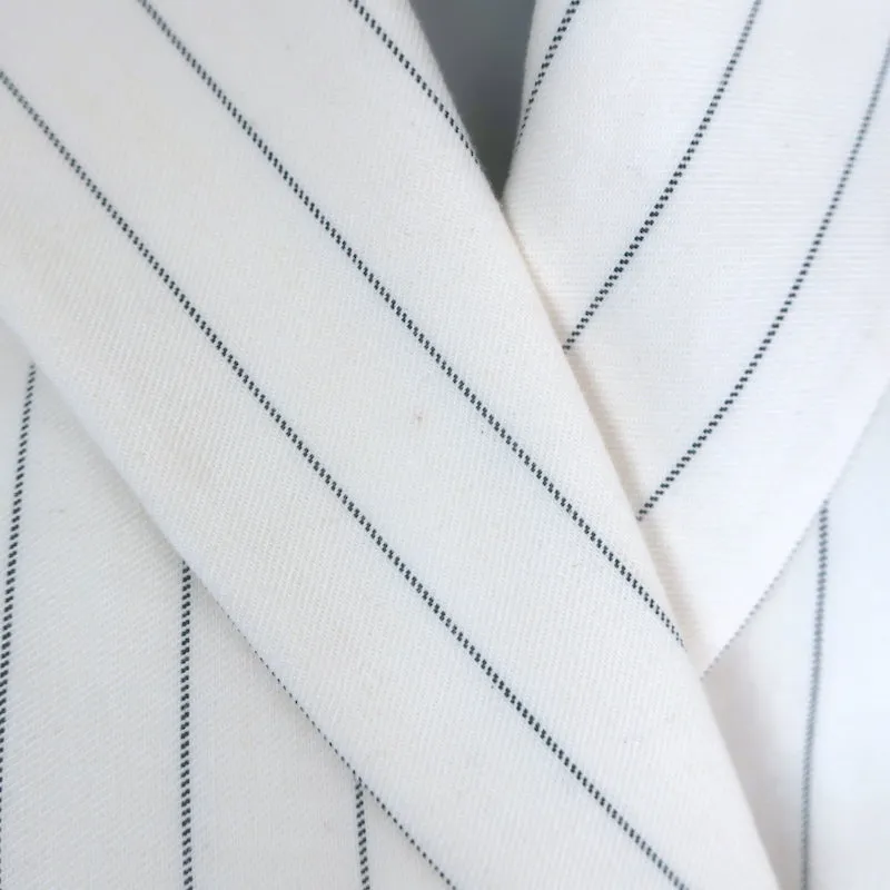 Sandro Pinstripe Blazer Cream Cotton-Blend Size 36 Double Breasted Jacket