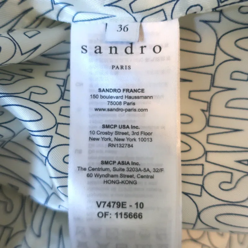 Sandro Pinstripe Blazer Cream Cotton-Blend Size 36 Double Breasted Jacket