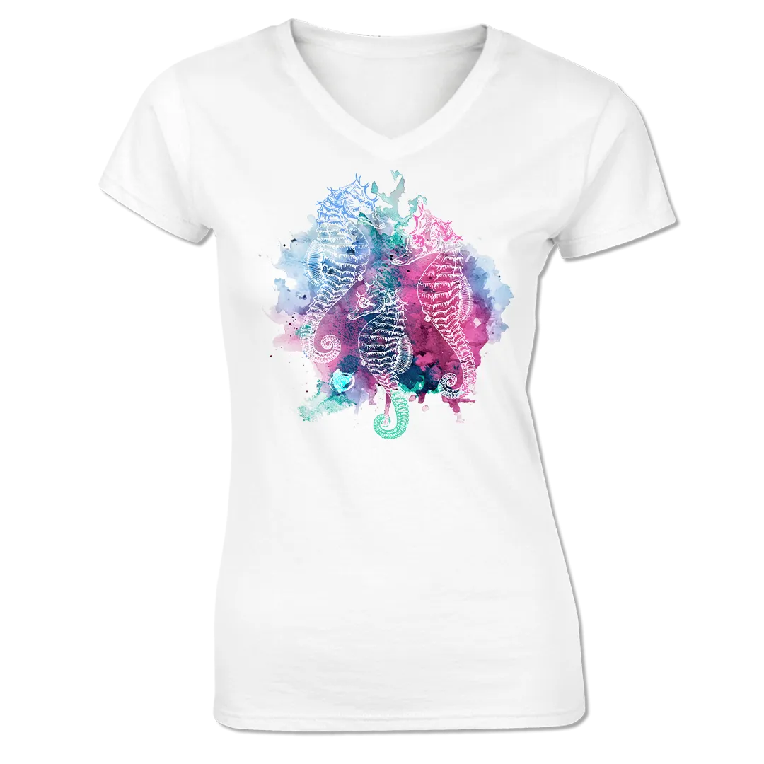 Seahorses - Ladies V-Neck Short Sleeve Performance Shirt
