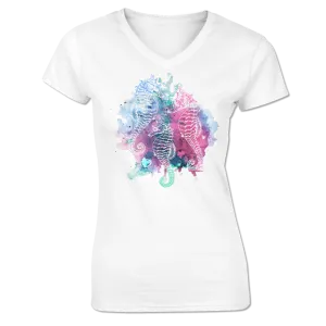 Seahorses - Ladies V-Neck Short Sleeve Shirt