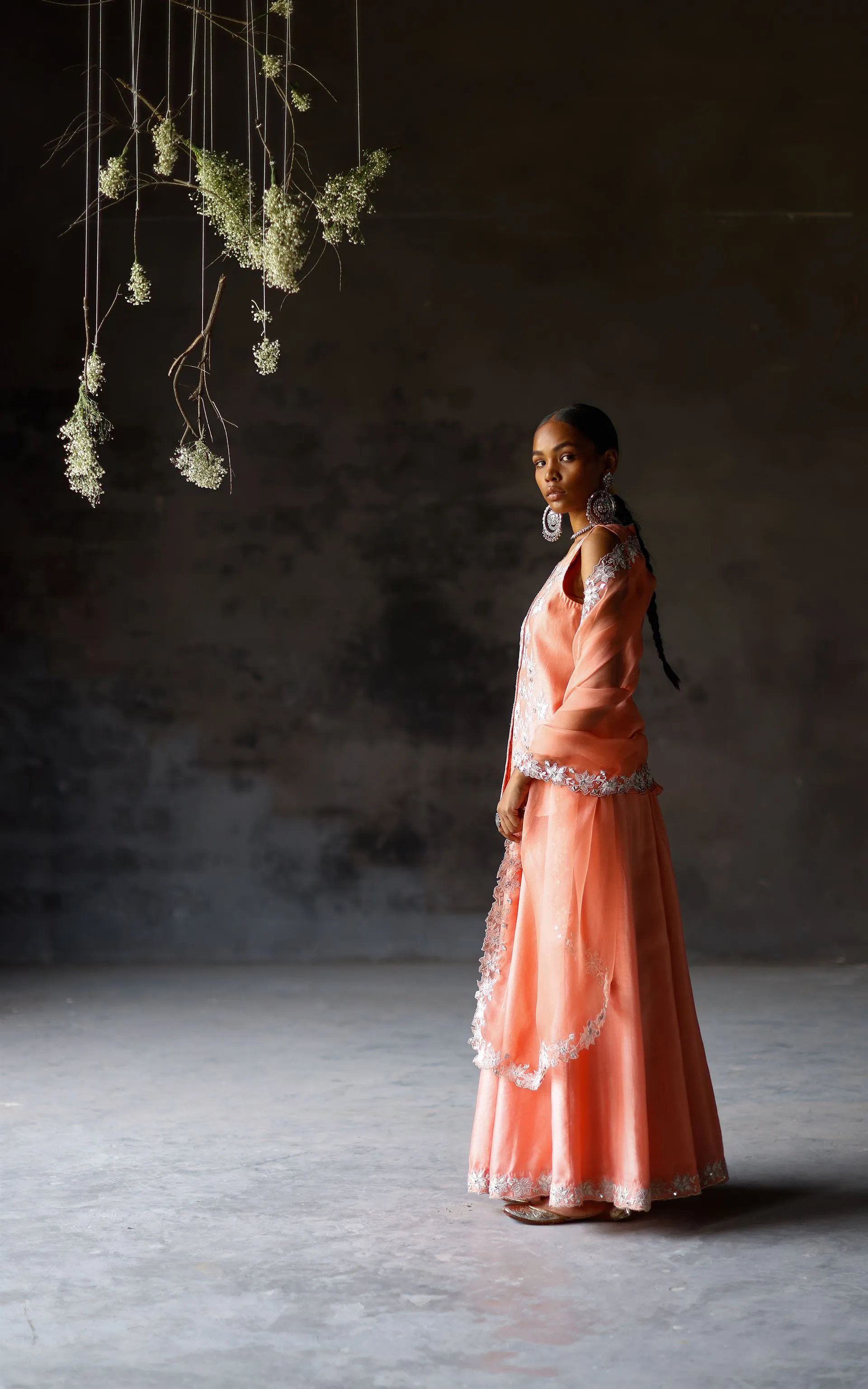 Shikha Mehta Val Koral Ariyah Sharara Set Chanderi Silk Koral Paak Ss22-Smas09