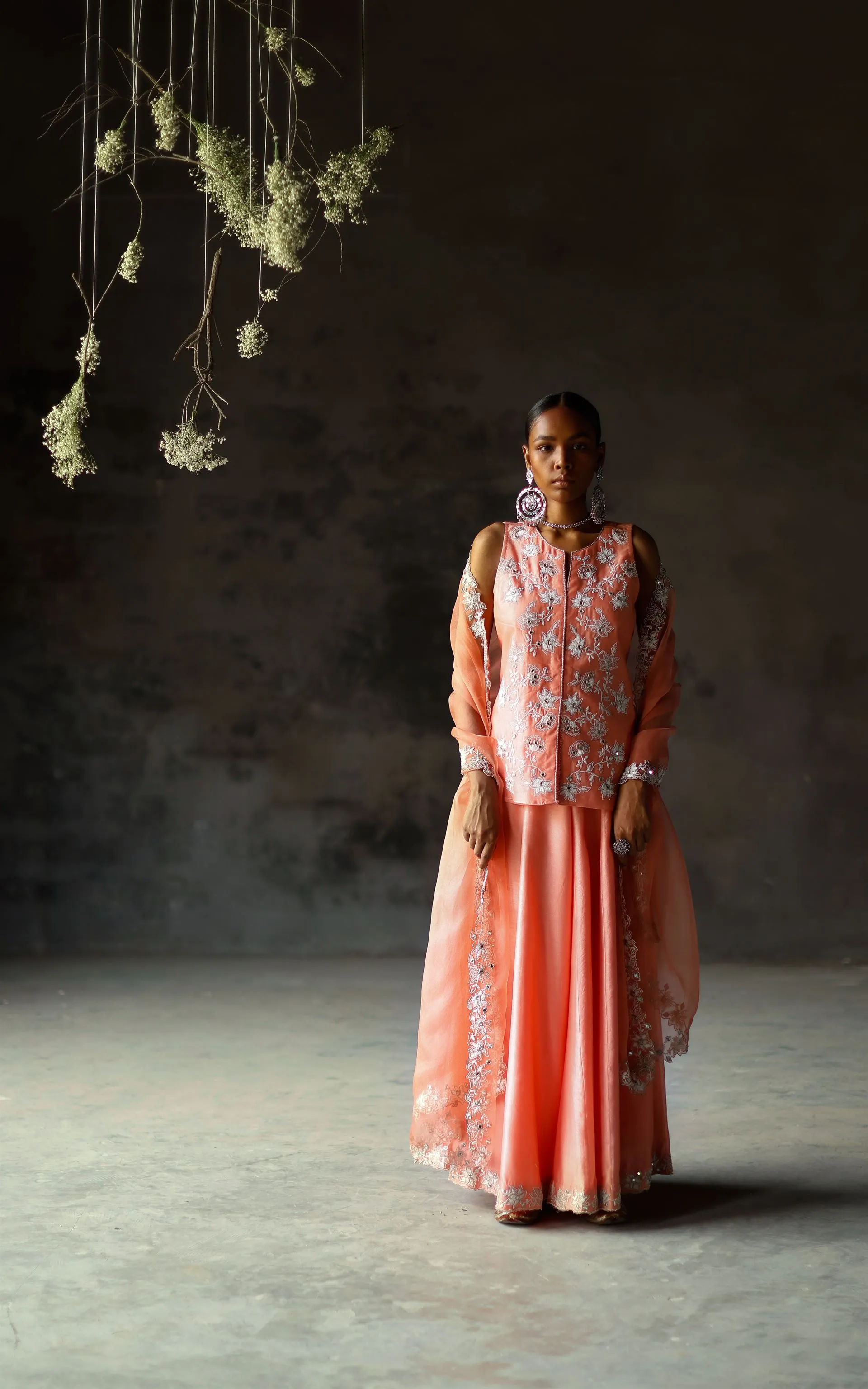 Shikha Mehta Val Koral Ariyah Sharara Set Chanderi Silk Koral Paak Ss22-Smas09