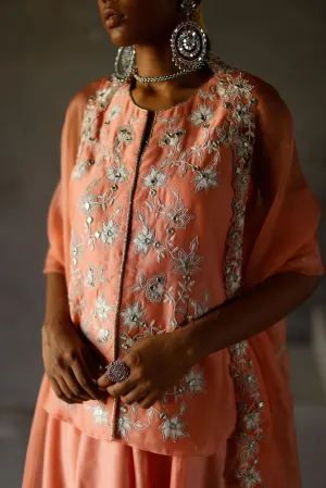 Shikha Mehta Val Koral Ariyah Sharara Set Chanderi Silk Koral Paak Ss22-Smas09