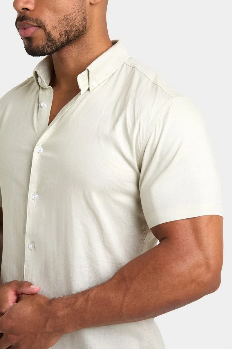 Short Sleeve Linen Blend Shirt in Soft Mint