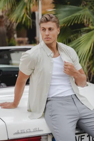 Short Sleeve Linen Blend Shirt in Soft Mint