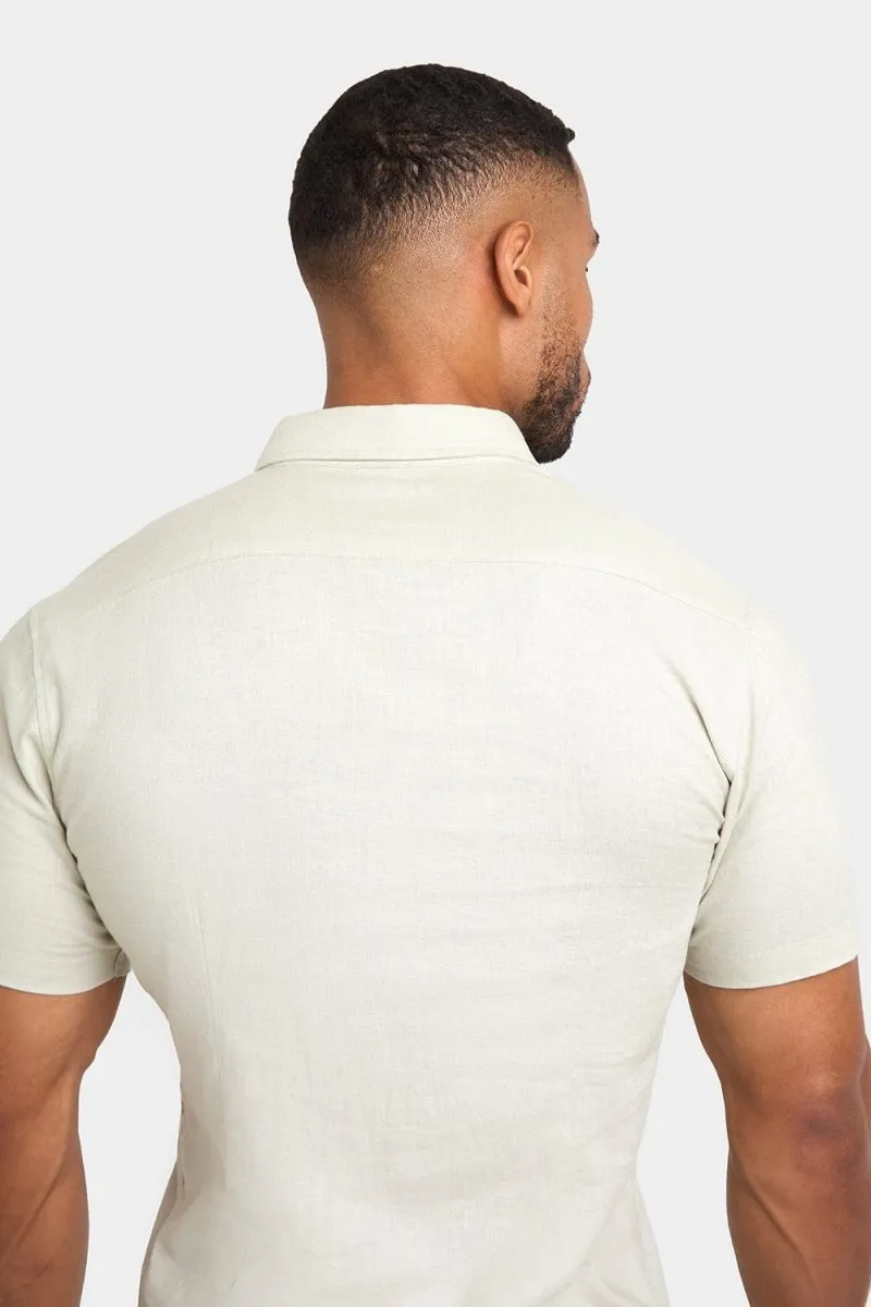 Short Sleeve Linen Blend Shirt in Soft Mint