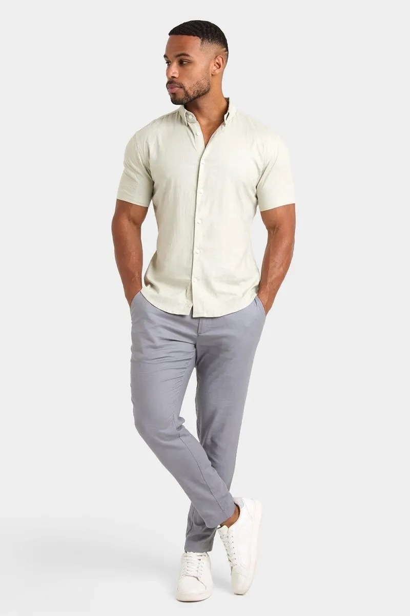 Short Sleeve Linen Blend Shirt in Soft Mint