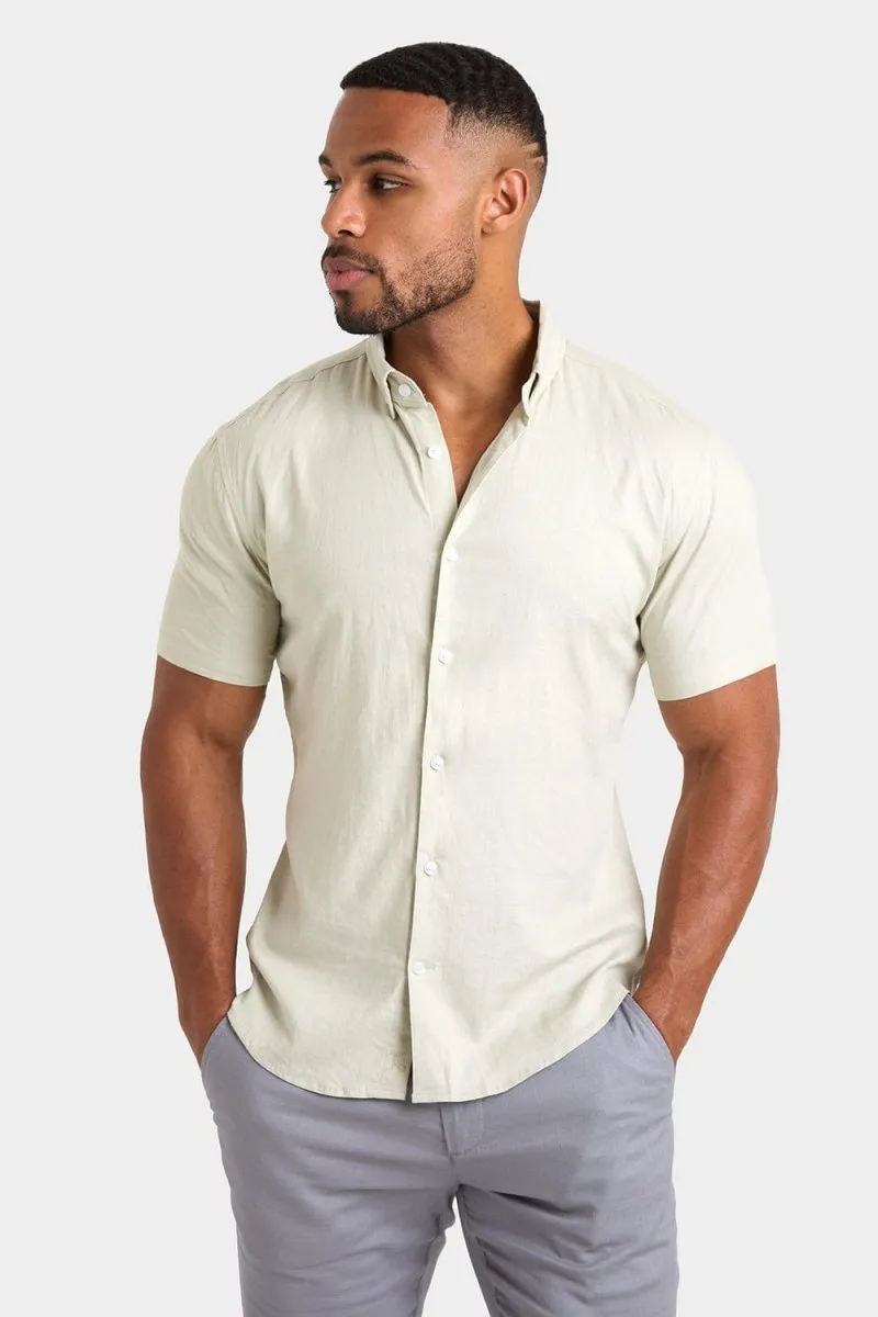 Short Sleeve Linen Blend Shirt in Soft Mint