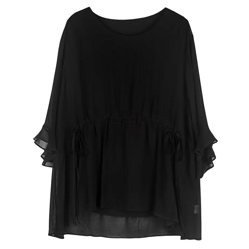 Short-Sleeved Plus Size Slimming Silk- like Blouse