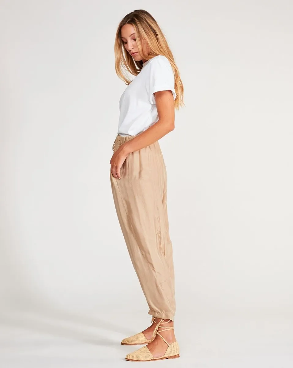 Silk Blend Drawstring Elastic Waistband Sweatpant