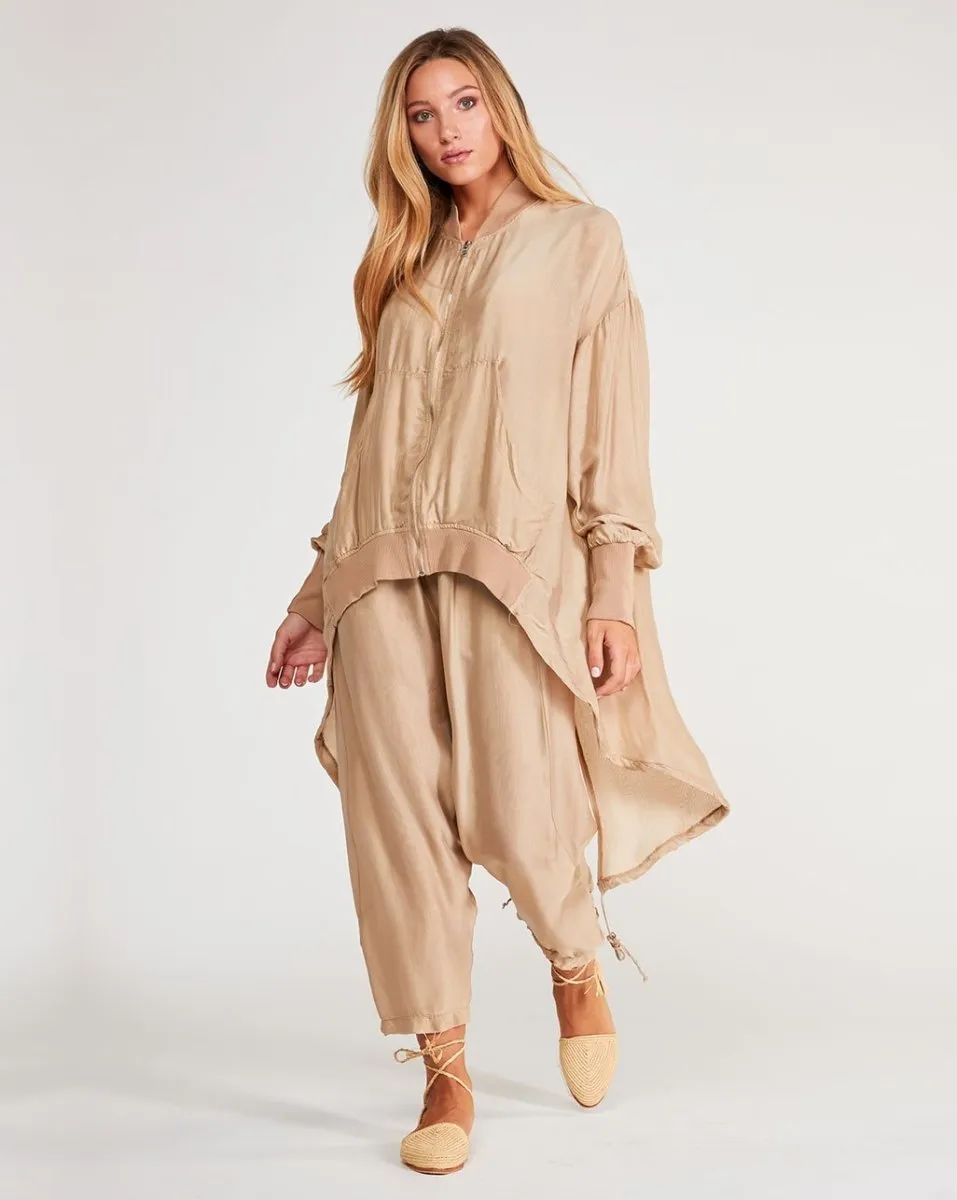 Silk Blend Drawstring Elastic Waistband Sweatpant