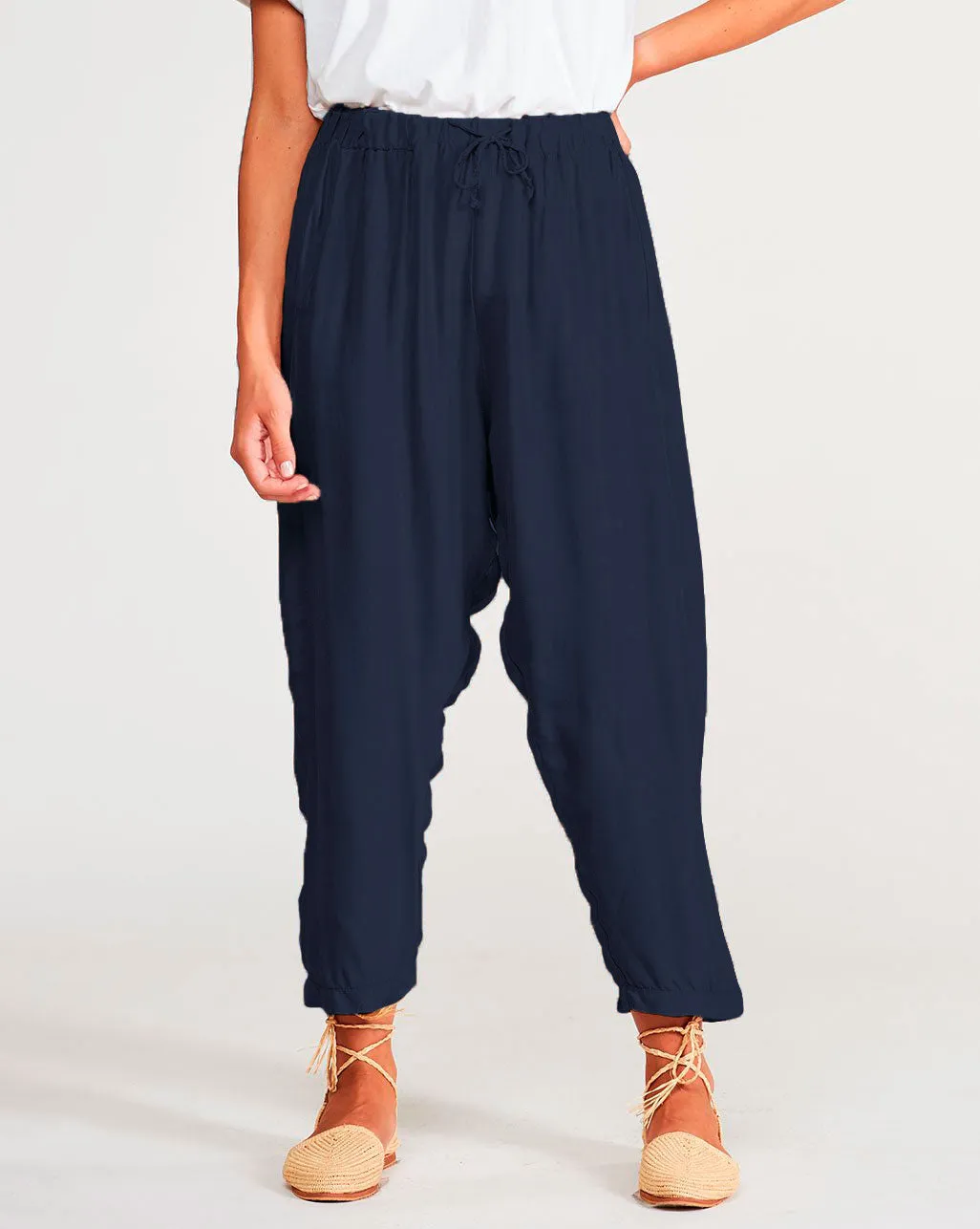 Silk Blend Drawstring Elastic Waistband Sweatpant