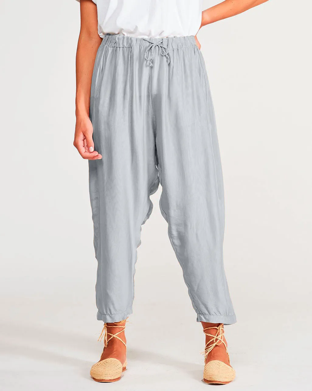 Silk Blend Drawstring Elastic Waistband Sweatpant