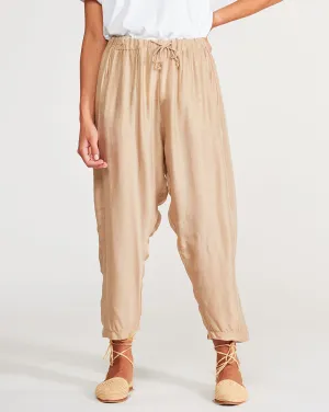 Silk Blend Drawstring Elastic Waistband Sweatpant