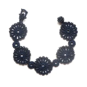 Silk Crochet and Seed Bead Bracelet - Navy