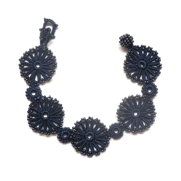 Silk Crochet and Seed Bead Bracelet - Navy