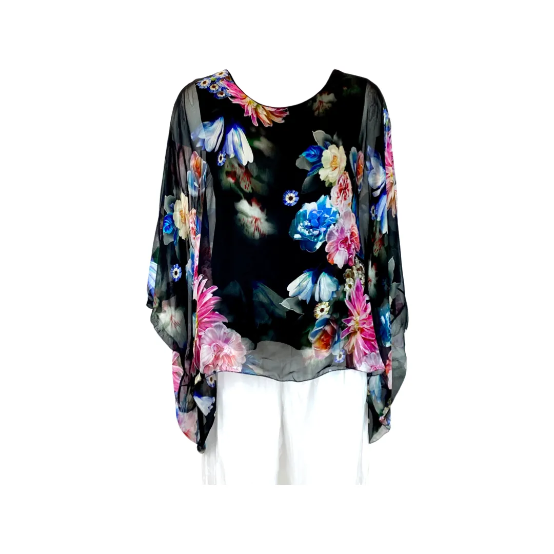 Silk Floral Poncho