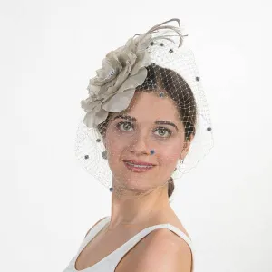 Silk Flower Face Veils Comb Fascinator: Silver