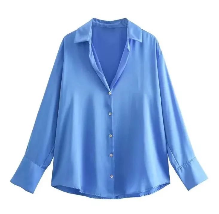 Silk Satin Long-sleeved Shirt For Women