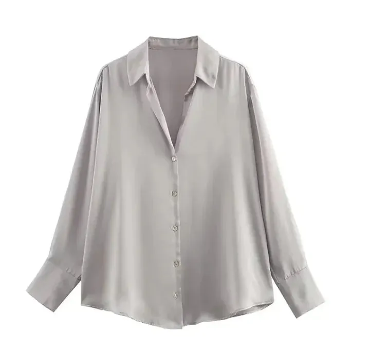 Silk Satin Long-sleeved Shirt For Women