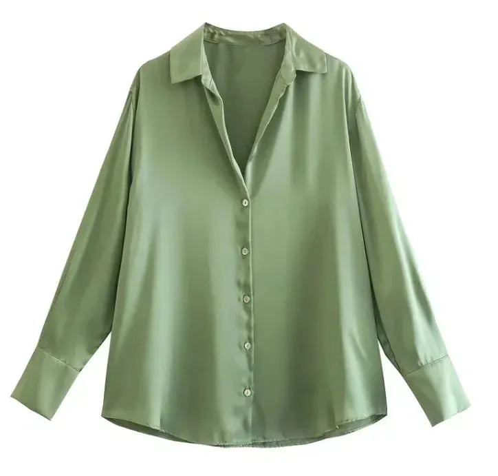 Silk Satin Long-sleeved Shirt For Women