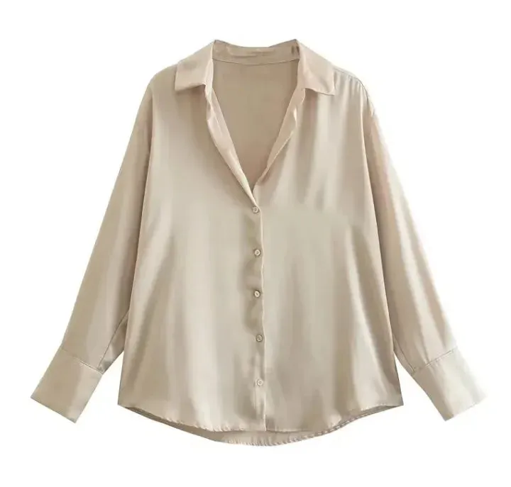Silk Satin Long-sleeved Shirt For Women