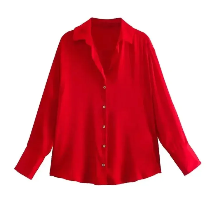 Silk Satin Long-sleeved Shirt For Women