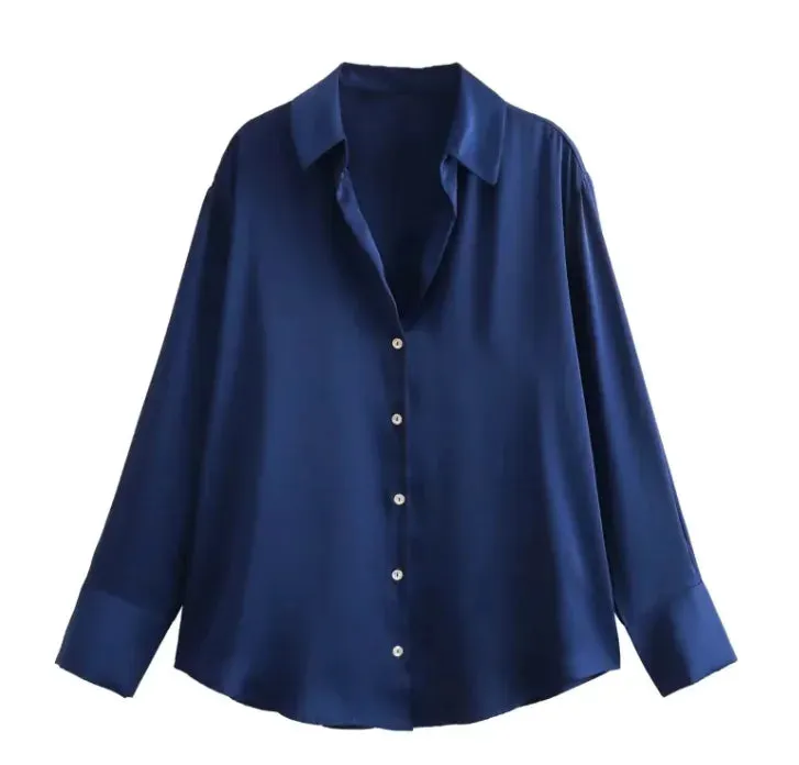 Silk Satin Long-sleeved Shirt For Women