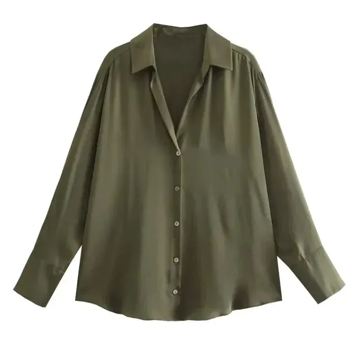 Silk Satin Long-sleeved Shirt For Women