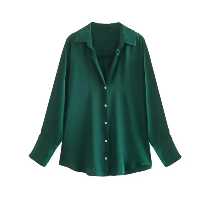 Silk Satin Long-sleeved Shirt For Women
