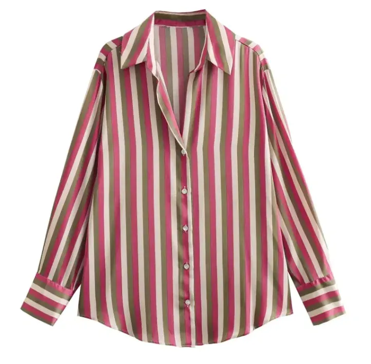 Silk Satin Long-sleeved Shirt For Women