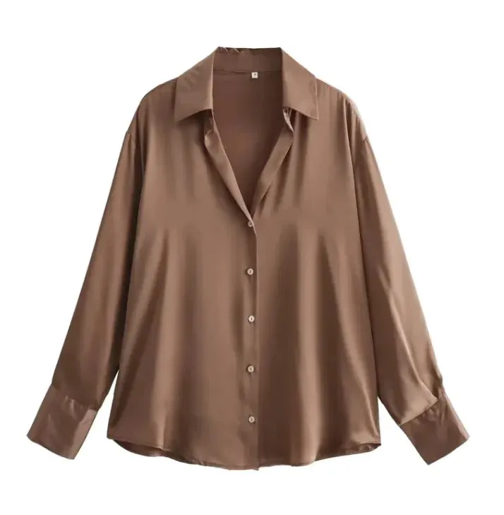 Silk Satin Long-sleeved Shirt For Women