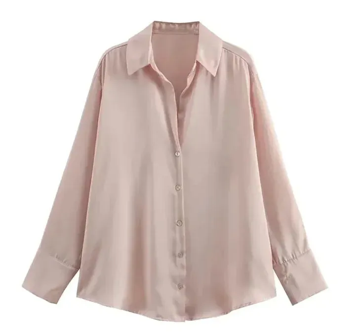 Silk Satin Long-sleeved Shirt For Women