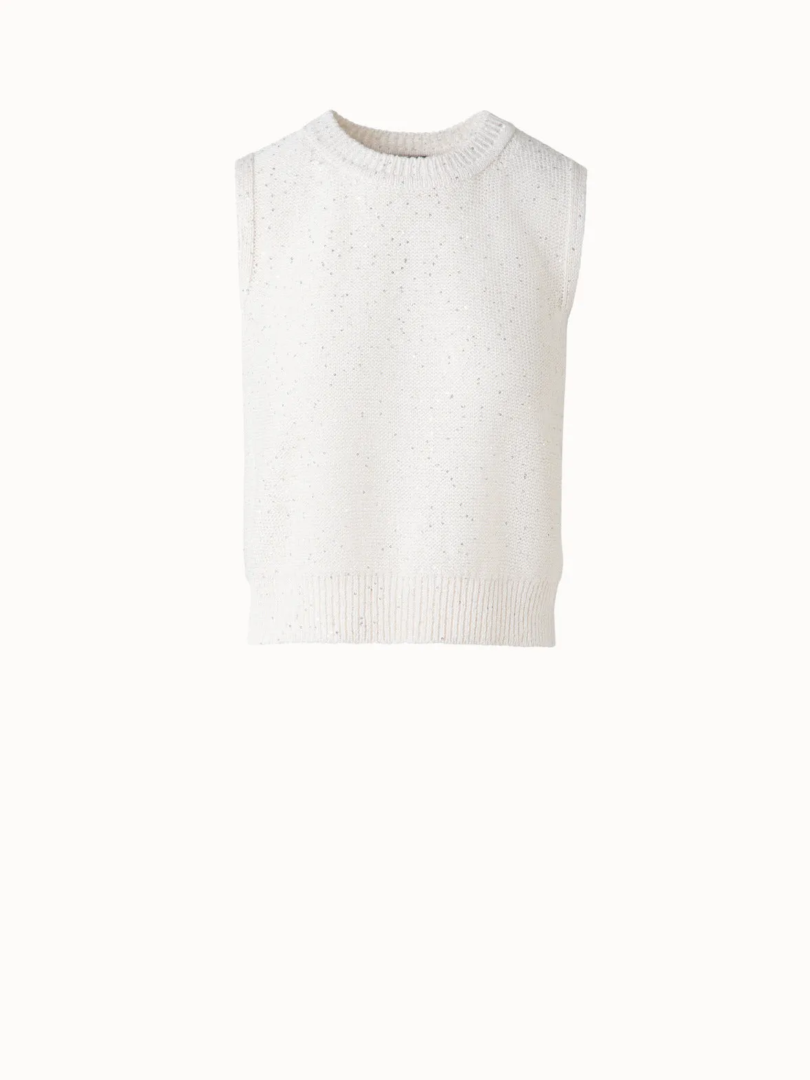 Sleeveless Linen Cotton Knit Top with Sequins