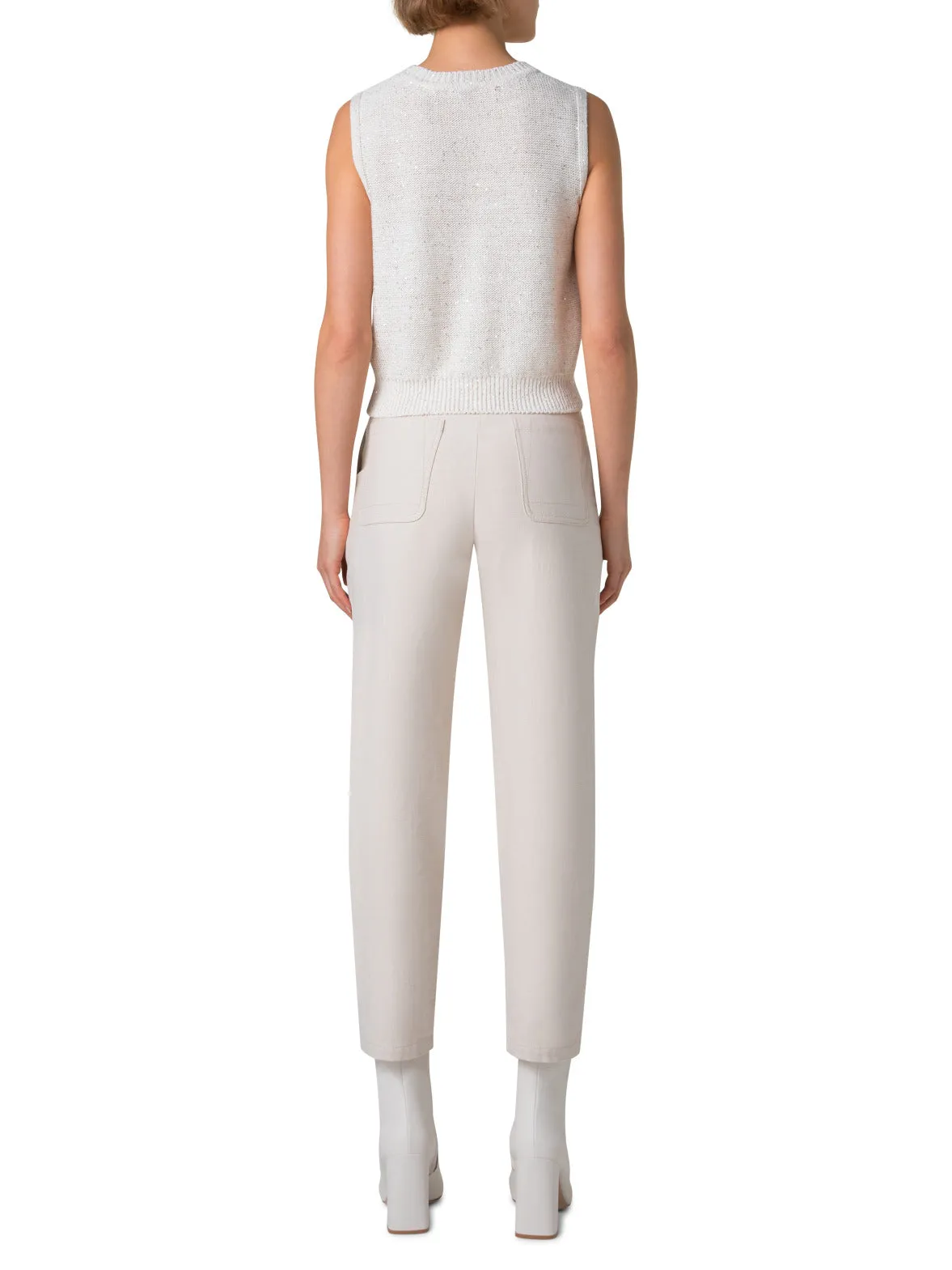 Sleeveless Linen Cotton Knit Top with Sequins