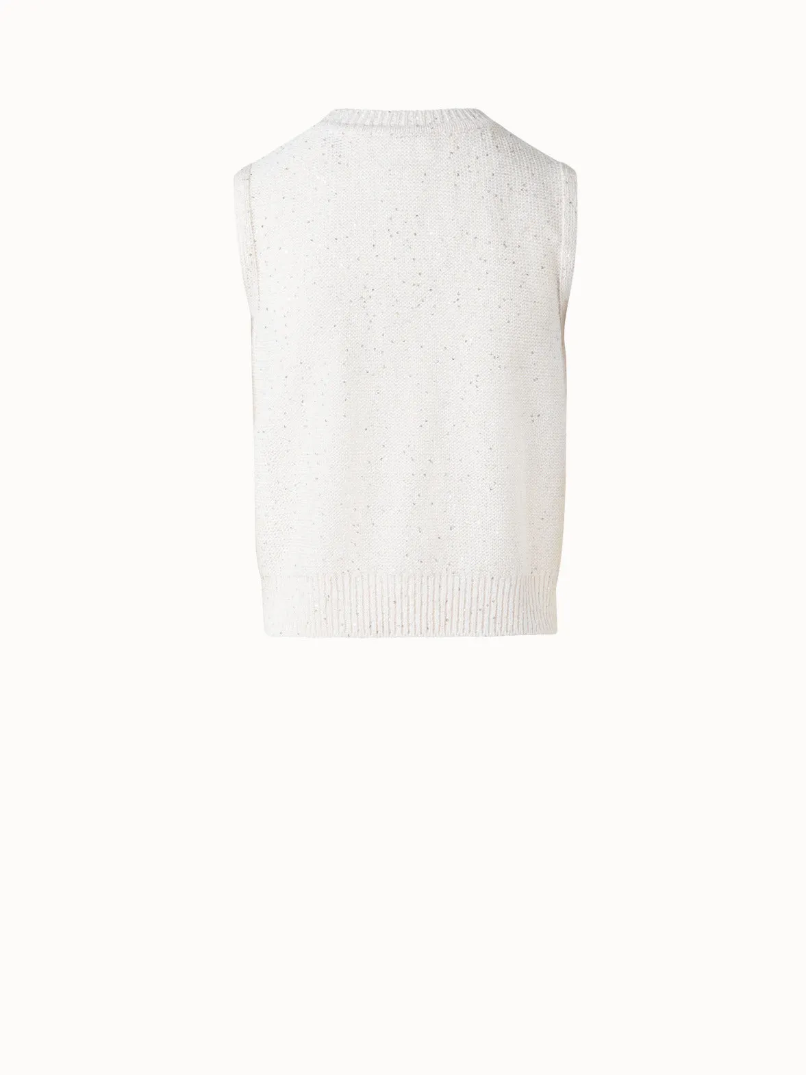 Sleeveless Linen Cotton Knit Top with Sequins