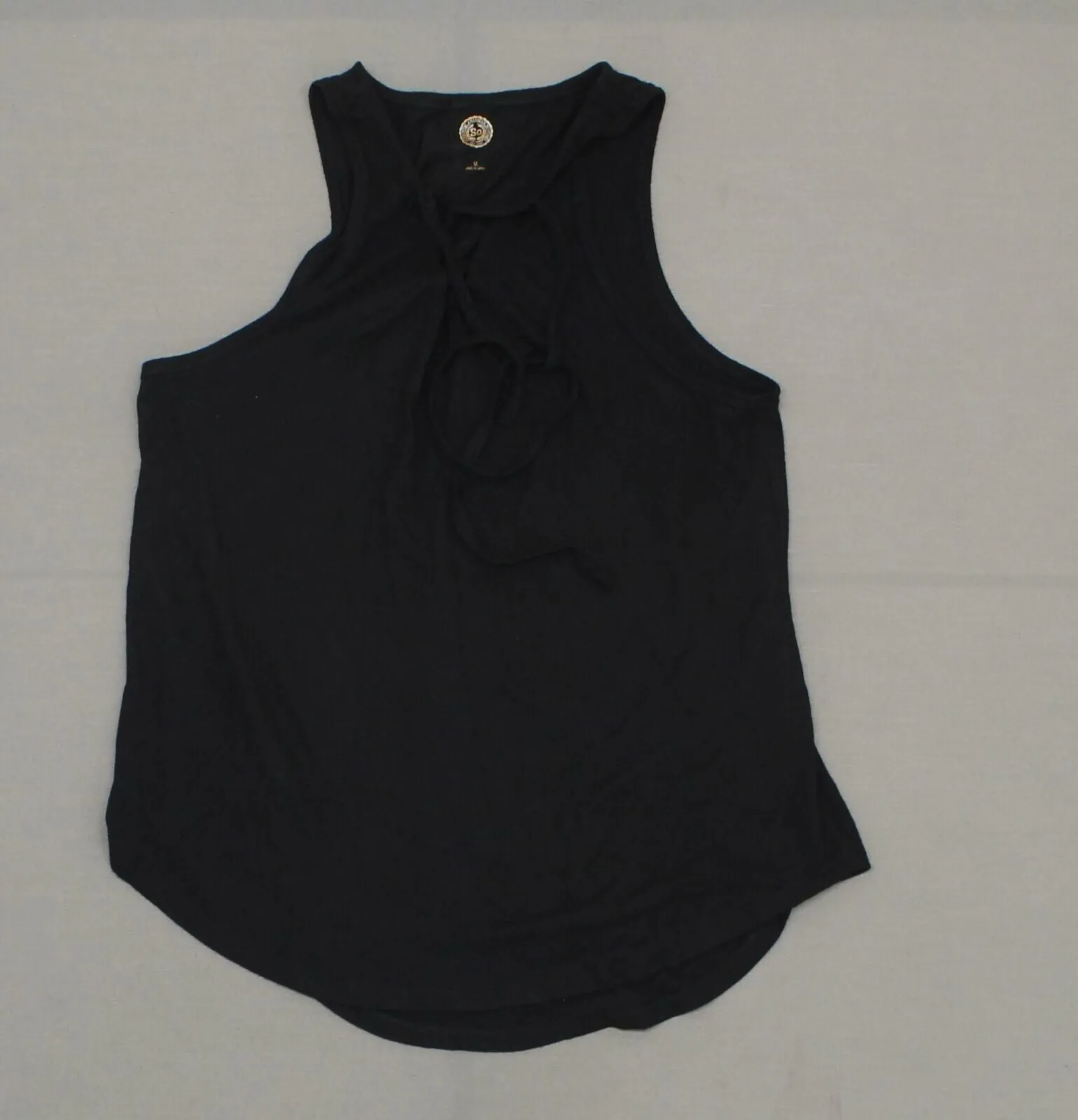 SO Women's Lace Up Front Tank Top Black Medium