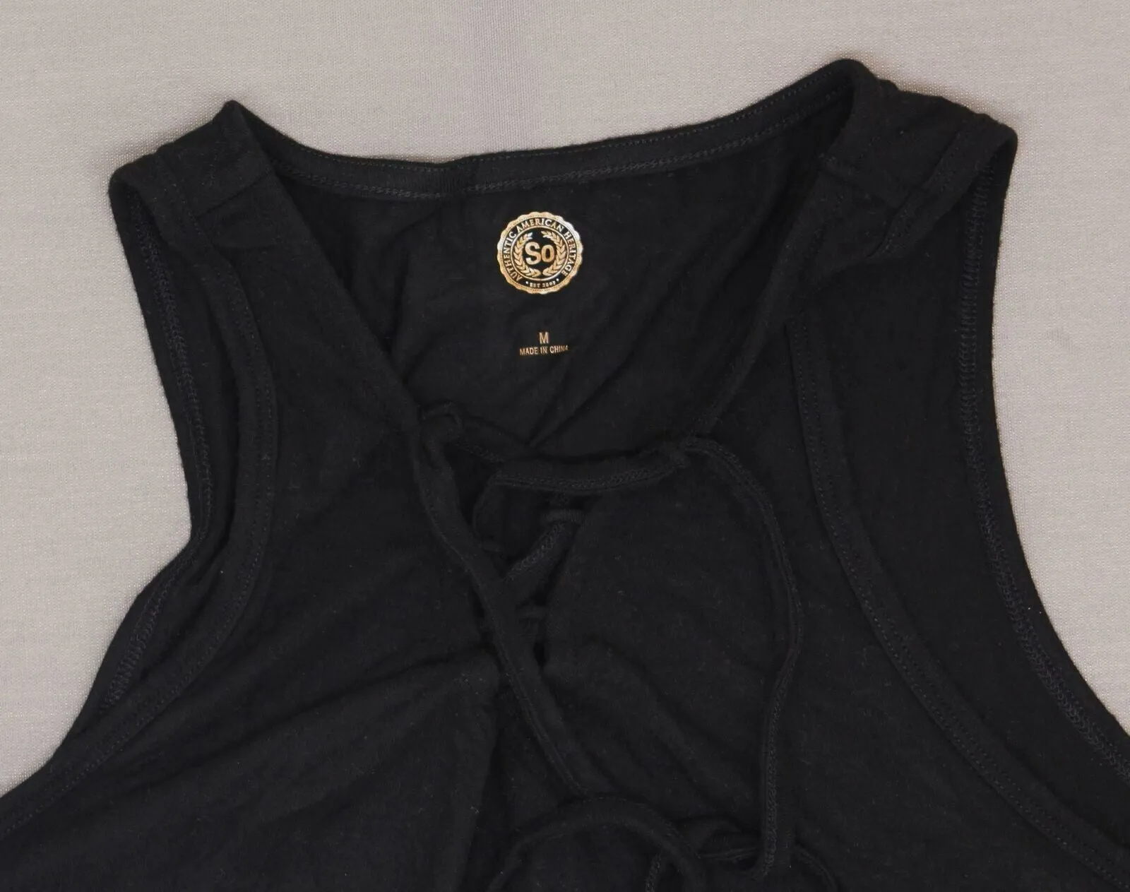 SO Women's Lace Up Front Tank Top Black Medium