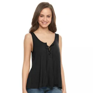 SO Women's Lace Up Front Tank Top Black Medium