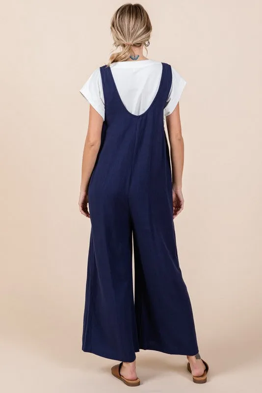 Solid Linen Sleeveless Jumpsuit