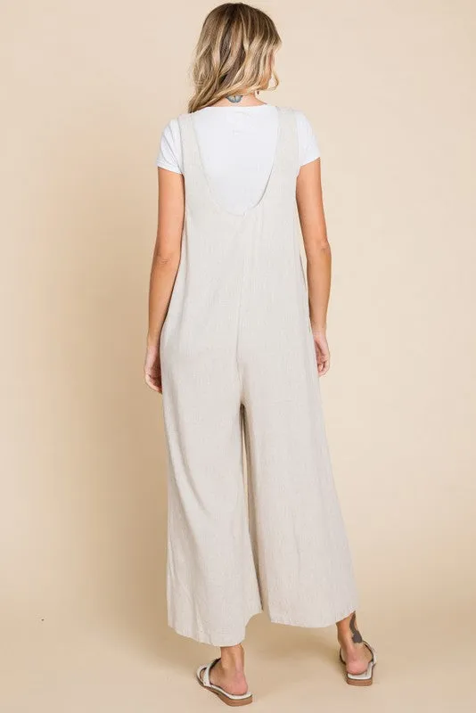 Solid Linen Sleeveless Jumpsuit