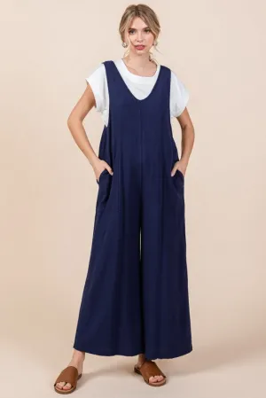 Solid Linen Sleeveless Jumpsuit