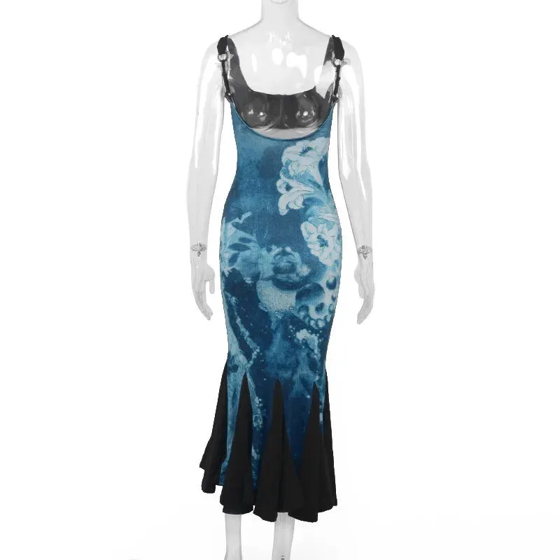 Summer Women Fashion Dresses Sexy Backless Sling Maxi A-LINE Dress Casual Slim Sleeveless Streetwear
